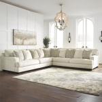 Signature Design by Ashley Rawcliffe Casual L-Shaped Anti Sag 3-Piece Sectional with Reversible Cushions and 10 Accent Pillows, Beige