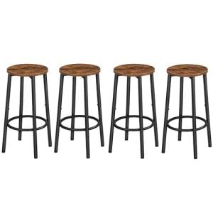 HOOBRO Bar Stools, Set of 4 Bar Chairs, Kitchen Round Height Stools with Footrest, Breakfast Bar Stools, Sturdy Steel Frame, for Dining Room, Kitchen, Party, Easy Assembly, Rustic Brown BF03BYP401N1