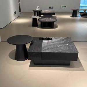 Modern simple night snow natural stone coffee table combination square round Italian coffee table