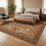 GarveeHome Tibetan Tiger 8x10 Washable Area Rugs for Living Room, Boho Tribal Terracotta Soft Animal Print Throw Rug Vintage Non Slip Ultra Thin Stain Resistant Floor Carpet for Office Bedroom