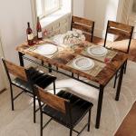 IRONCK Dining Table Set for 4, Wood Kitchen Table with Upholstered Chairs for Kitchen Room and Small Spaces, Rustic Brown