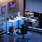 DUMOS L Shaped Desk Computer Gaming Corner Table 50 Inch Home Office Writing Student Work PC Workstation with Side Storage Bag CPU Stand for Bedroom Small Spaces