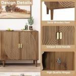 Smuxee Walnut Sideboard Cabinet, Freestanding Buffet Cabinet with Line Groove Design, Wood Storage Cabinet with Adjustable Shelf for Living Room, Entryway, Hallway