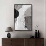 Framed Black and White Abstract Canvas Wall Art, Large Modern Art Prints Paintings Artwork for Walls, Minimalist Gray Pictures for Living Room Bedroom Dining Room Office Bathroom Wall Decor 24x36 In