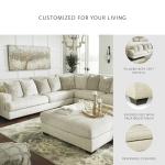 Signature Design by Ashley Rawcliffe Casual L-Shaped Anti Sag 3-Piece Sectional with Reversible Cushions and 10 Accent Pillows, Beige