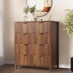 XUZENEST 4 Drawer Dressers for Bedroom, Modern Closet Chest of Drawers with Waveform Fluted Panel, Large Wood Storage Dresser Organizer for Nursery Bedroom Living Room Hallway Closet, Walnut