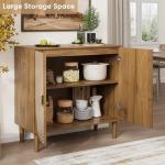 Smuxee Walnut Sideboard Cabinet, Freestanding Buffet Cabinet with Line Groove Design, Wood Storage Cabinet with Adjustable Shelf for Living Room, Entryway, Hallway