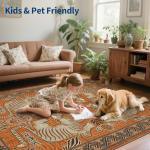 GarveeHome Tibetan Tiger 8x10 Washable Area Rugs for Living Room, Boho Tribal Terracotta Soft Animal Print Throw Rug Vintage Non Slip Ultra Thin Stain Resistant Floor Carpet for Office Bedroom