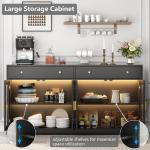 Sideboard Buffet Cabinet with LED Lights, 55.1 Storage Cabinet with 2 Large Drawers & 4 Glass Doors, Modern Kitchen Display Cabi