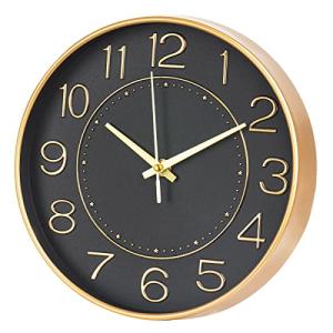 HZDHCLH Modern Wall Clocks Battery Operated,10 inch Black and Gold Clock for Wall,Silent Small Wall Clock for Living Room Bedroom Kitchen Office Nursery Decor