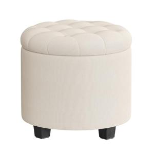 SONGMICS Round Ottoman, Ottoman with Storage, 17.7 x 17.7 x 17.5 Inches, Foot Rest with Legs, Linen-Look Fabric, Load up to 330 lb, for Living Room, Bedroom, Light Beige ULOM011W01