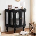31 Inch Sideboard Buffer Cabinet with Storage, Semi-Circular Modern Storage Cabinet, Wood Finish and Acrylic Door
