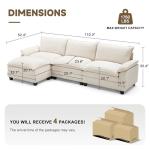 SUAWY 114 Inch Modular Couch Sectionals with Ottoman, Big Comfy Cloud Couches, L Shaped 4 Seat Modular Sectional Sofa, Modern Cloud Sectional Couches for Living Room, Deep Seat Sofa, Beige