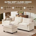 SUAWY 114 Inch Modular Couch Sectionals with Ottoman, Big Comfy Cloud Couches, L Shaped 4 Seat Modular Sectional Sofa, Modern Cloud Sectional Couches for Living Room, Deep Seat Sofa, Beige