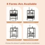 SUPERJARE Nightstand with Charging Station, Bed Side Table with Adjustable Fabric Drawer, Night Stand for Bedroom, 3-Tier Storage End Table, for Living Room, Charcoal Gray