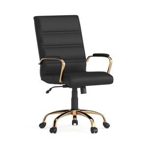 Flash Furniture Whitney Mid-Back Swivel LeatherSoft Desk Chair with Wheels, Padded Seat and Armrests, Adjustable Height Padded Office Chair, Black