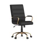 Flash Furniture Whitney Mid-Back Swivel LeatherSoft Desk Chair with Wheels, Padded Seat and Armrests, Adjustable Height Padded Office Chair, Black
