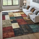Tepook Modern Area Rug for Living Room, 6x9 Geometric Large Rugs for Bedroom, Washable Patchwork Rug Indoor Non-Slip Throw Carpets for Dining Room Office Farmhouse Home Decor, Multi