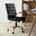 Flash Furniture Whitney Mid-Back Swivel LeatherSoft Desk Chair with Wheels, Padded Seat and Armrests, Adjustable Height Padded Office Chair, Black