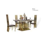 MANBAS Luxury Marble Dining Table and 4 Chairs Set Sticking Seashells In Stainless Steel Gold Color for Elegant Home Decoration