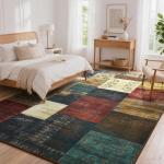 Tepook Modern Area Rug for Living Room, 6x9 Geometric Large Rugs for Bedroom, Washable Patchwork Rug Indoor Non-Slip Throw Carpets for Dining Room Office Farmhouse Home Decor, Multi