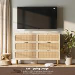 GarveeHome Rattan 6 Drawer Dresser for Bedroom, Large Double Dresser with Deep Drawers, Wooden Chest of Drawers for Closet with Wide Top, for Living Room, Hallway, Kids Room, Natural