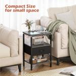 SUPERJARE Nightstand with Charging Station, Bed Side Table with Adjustable Fabric Drawer, Night Stand for Bedroom, 3-Tier Storage End Table, for Living Room, Charcoal Gray