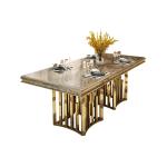 MANBAS Luxury Marble Dining Table and 4 Chairs Set Sticking Seashells In Stainless Steel Gold Color for Elegant Home Decoration