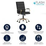 Flash Furniture Whitney Mid-Back Swivel LeatherSoft Desk Chair with Wheels, Padded Seat and Armrests, Adjustable Height Padded Office Chair, Black