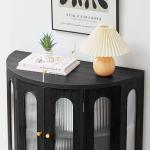 31 Inch Sideboard Buffer Cabinet with Storage, Semi-Circular Modern Storage Cabinet, Wood Finish and Acrylic Door