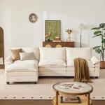 SUAWY 114 Inch Modular Couch Sectionals with Ottoman, Big Comfy Cloud Couches, L Shaped 4 Seat Modular Sectional Sofa, Modern Cloud Sectional Couches for Living Room, Deep Seat Sofa, Beige