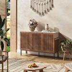 BVIUNTWO Buffet Cabinet, Modern Credenza Storage Cabinet with Adjustable Shelves and Metal Base, 47 Inch Wood Multifunctional Console Table for Kitchen, Living Room, Entryway, Brown