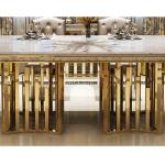 MANBAS Luxury Marble Dining Table and 4 Chairs Set Sticking Seashells In Stainless Steel Gold Color for Elegant Home Decoration