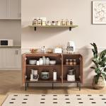 BVIUNTWO Buffet Cabinet, Modern Credenza Storage Cabinet with Adjustable Shelves and Metal Base, 47 Inch Wood Multifunctional Console Table for Kitchen, Living Room, Entryway, Brown