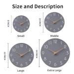 Mosewa Wall Clock 14 Inch Gray Battery Operated Silent Non Ticking Simple Modern Wood Clock Decorative for Bedroom Living Room Kitchen Home Office