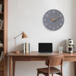 Mosewa Wall Clock 14 Inch Gray Battery Operated Silent Non Ticking Simple Modern Wood Clock Decorative for Bedroom Living Room Kitchen Home Office