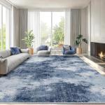 AMADA HOMEFURNISHING 8x10 Area Rugs, Modern Washable Living Room Rug with Non-Slip Backing & Short Pile, Large Rug with Abstract Pattern for Living Room, Bedroom and Dinning Room, Dark Blue