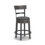 Signature Design by Ashley Caitbrook | Farmhouse Swivel 24" Counter Height Barstool – 360° Swivel, Upholstered with Nailhead Trim, Metal & Wood Frame, Gray