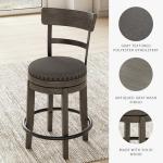 Signature Design by Ashley Caitbrook | Farmhouse Swivel 24" Counter Height Barstool – 360° Swivel, Upholstered with Nailhead Trim, Metal & Wood Frame, Gray