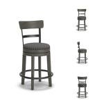 Signature Design by Ashley Caitbrook | Farmhouse Swivel 24" Counter Height Barstool – 360° Swivel, Upholstered with Nailhead Trim, Metal & Wood Frame, Gray