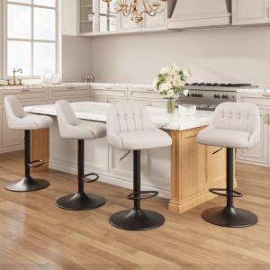 MALOL Bar Stools Set of 4, Swivel Bar Chairs, Modern Adjustable PU Leather Upholstered Barstools Counter Height with Tufted Back for Bar, Kitchen Counter Island, Dining Room, Beige