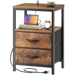 Huuger Nightstand with Charging Station, Fabric Drawers, End Table with Open Shelf, Bedside Table with USB Ports and Outlets, Night Stand for Bedroom, Rustic Brown