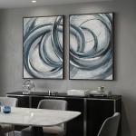 Framed Blue Gray Abstract Wall Art Set of 2, Modern Minimalist Circle Line Canvas Artwork for Walls, Contemporary Abstract Paintings Prints for Living Room Bedroom Office Hallway Wall Decor, 24x36 In