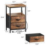 Huuger Nightstand with Charging Station, Fabric Drawers, End Table with Open Shelf, Bedside Table with USB Ports and Outlets, Night Stand for Bedroom, Rustic Brown