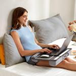 HUANUO Lap Desk - Fits up to 17 inches Laptop Desk, Built in Mouse Pad & Wrist Pad for Notebook, Laptop, Tablet, Lap Stand with Tablet, Pen & Phone Holder, Black Woodgrain