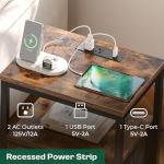 Huuger Nightstand with Charging Station, Fabric Drawers, End Table with Open Shelf, Bedside Table with USB Ports and Outlets, Night Stand for Bedroom, Rustic Brown