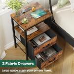 Huuger Nightstand with Charging Station, Fabric Drawers, End Table with Open Shelf, Bedside Table with USB Ports and Outlets, Night Stand for Bedroom, Rustic Brown