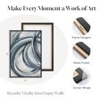 Framed Blue Gray Abstract Wall Art Set of 2, Modern Minimalist Circle Line Canvas Artwork for Walls, Contemporary Abstract Paintings Prints for Living Room Bedroom Office Hallway Wall Decor, 24x36 In