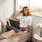 HUANUO Lap Desk - Fits up to 17 inches Laptop Desk, Built in Mouse Pad & Wrist Pad for Notebook, Laptop, Tablet, Lap Stand with Tablet, Pen & Phone Holder, Black Woodgrain