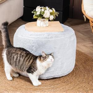 Munivo Cozy Plush Grey Pouf | Living Room Ottoman Footrest at 20 x 15 Inches | Soft, Non-Shedding Round Stool Sofa Ottoman with Supportive Foam Filling | Foot Rest for Couch